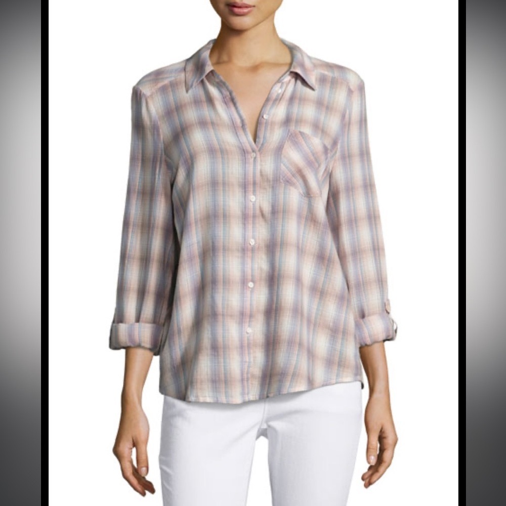Joie | Jerrie Plaid Button-Front Top, Multi Pattern. Size L